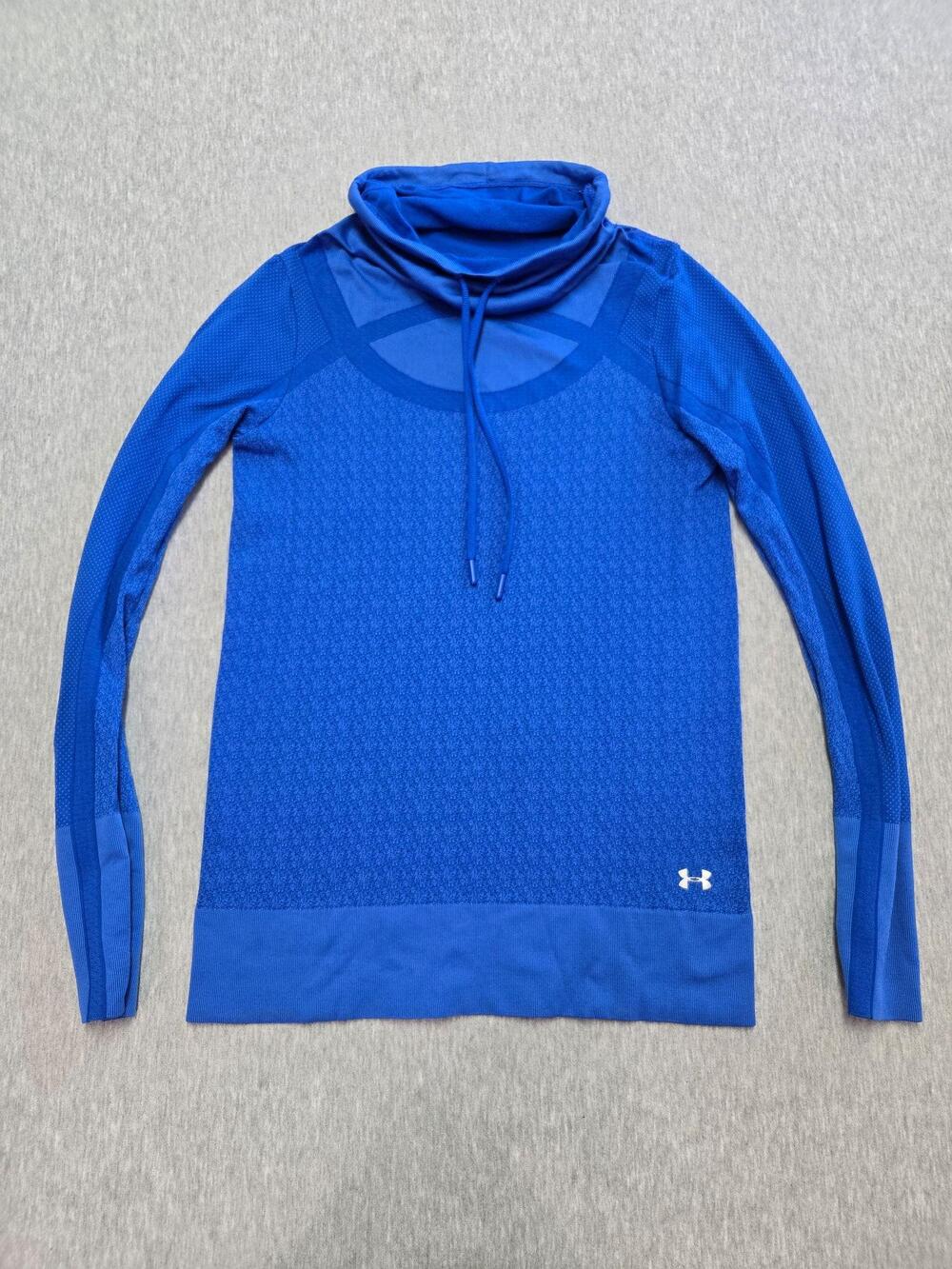 Under Armour Threadborne HeatGear Shirt Womens Small Blue Cowl Neck Long Sleeve